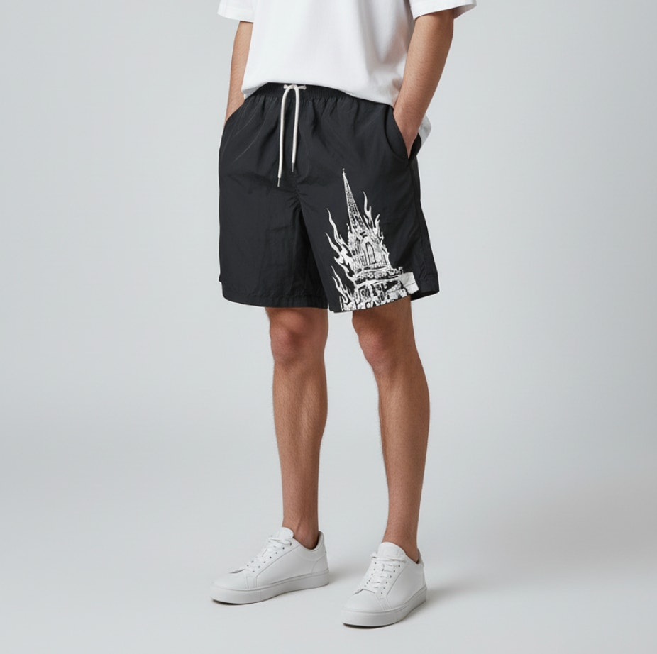 Tuff Crowd Men's Burning Notre Dame Cathedral Shorts Size Xl In Black
